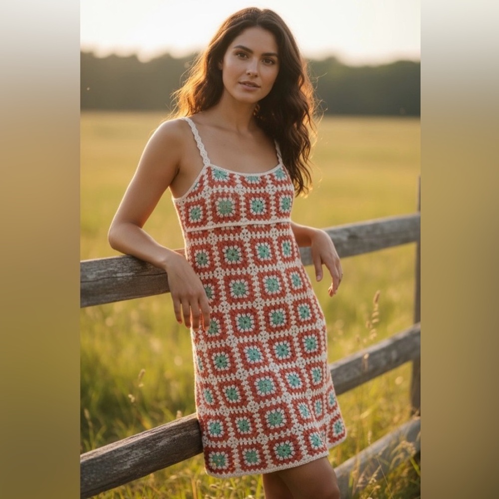 Zara granny square patchwork crochet mini dress size small NWT